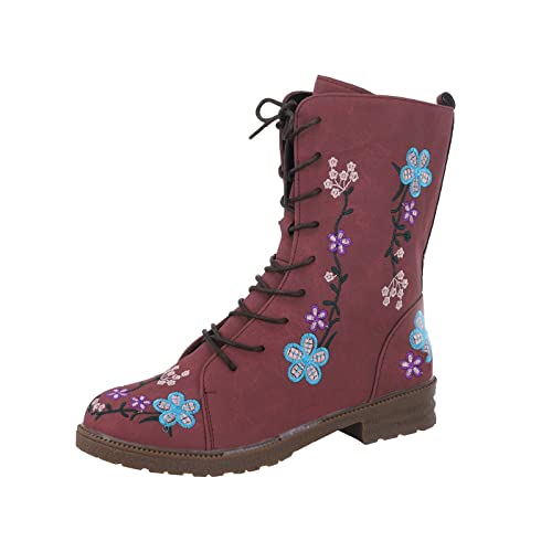 Damen-Stiefeletten, lange Stiefel auf Schuhen, lässige Absätze, Slip-Damenstiefel, rot, 39 EU von Generisch