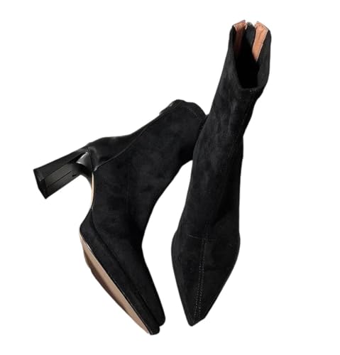 Damen-Stiefeletten, quadratischer Absatz, Reißverschluss, spitzer Zehenbereich, kurze Stiefel, Party, Abschlussball, Winterkleid, Schuhe, Schwarz , 41.5 EU von Generisch