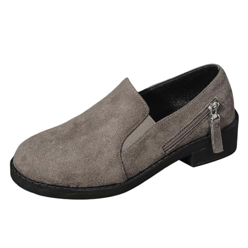 Damen Stiefeletten 2025 neue runde Zehe britischen Stil Frauen mit Absatz Reißverschluss Detail bequeme große Größe mittleren Absatz von Generisch