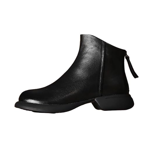 Damen Stiefeletten FüR Herbst Winter Leder Breite Fuß Orthopädische Schuhe Wasserdichte Flach Ankle Boots Bequem Slip on Mittelalter Damenstiefel Arch Support Kurze Stiefel Zipper Cowboystiefel von Generisch