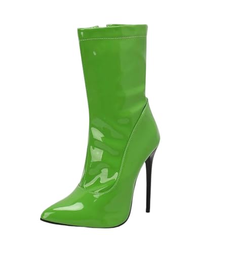 Damen Stiefeletten Lackleder Spitz Zehe Stiletto Heels Winter Kleid Stiefel Party High Heel Schuhe, En8, 39.5 EU von Generisch