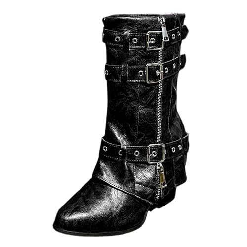 Damen Stiefeletten Mit Absatz Spitze Stiefel Lässige Elegante High Heels Hohe Bequeme Schlupfschuhe Vintage Stiefel Schuhe Ankle Boots für Alltag Festivals Party von Generisch