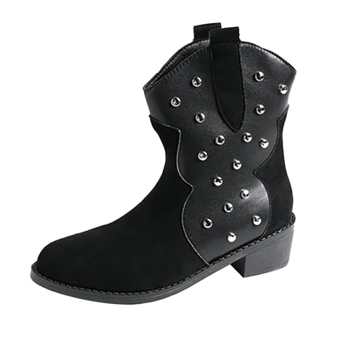 Damen Stiefeletten Nieten Biker Boots Glitzer Stiefel leicht gefüttert Mit Absatz Freizeit Lederstiefel Kurzstiefel Retro Schlupfstiefel Herbst Winter Damenstiefel Blockabsatz Übergangsstiefel von Generisch