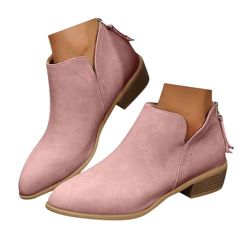 Damen Stiefeletten Perforiert, Bequeme Ankle Boots mit Samtoptik, Damen Kurzschaft Stiefel mit Blockabsatz, Modische Lederimitat Stiefeletten für Herbst und Winter von Generisch