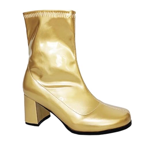 Damen Stiefeletten Quadratischer Absatz Kurze Stiefel Runde Zehen Reißverschluss Leder High Heel Club Party Schuhe, 10, 42 EU von Generisch