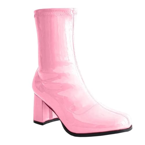 Damen Stiefeletten Quadratischer Absatz Kurze Stiefel Runde Zehen Reißverschluss Leder High Heel Club Party Schuhe, 11, 39.5 EU von Generisch