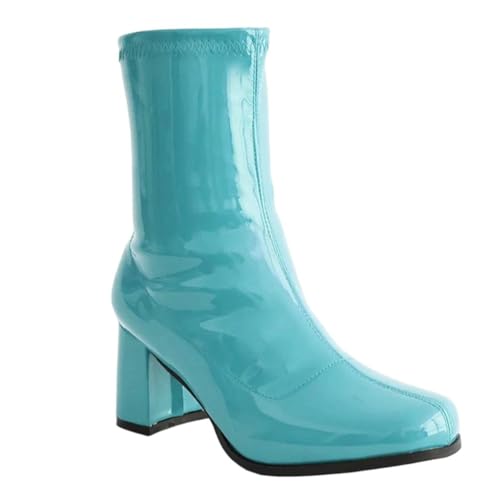 Damen Stiefeletten Quadratischer Absatz Kurze Stiefel Runde Zehen Reißverschluss Leder High Heel Club Party Schuhe, 4, 42 EU von Generisch