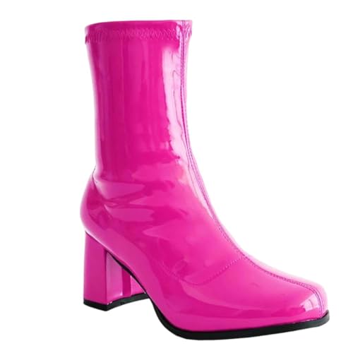 Damen Stiefeletten Quadratischer Absatz Kurze Stiefel Runde Zehen Reißverschluss Leder High Heel Club Party Schuhe, 6, 40.5 EU von Generisch