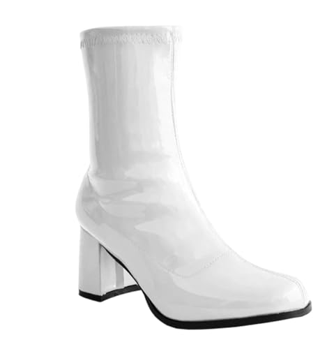 Damen Stiefeletten Quadratischer Absatz Kurze Stiefel Runde Zehen Reißverschluss Leder High Heel Club Party Schuhe, 9, 39.5 EU von Generisch