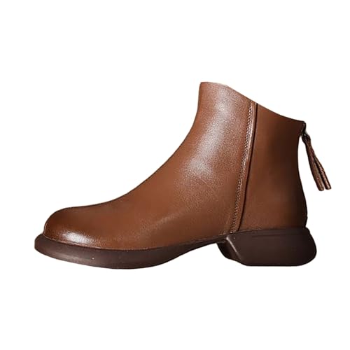Damen Stiefeletten Runde Zehe Chunky Blockabsatz Gummisohle Winter Kurze Stiefeletten Mit Reißverschluss (Brown, 35) von Generisch