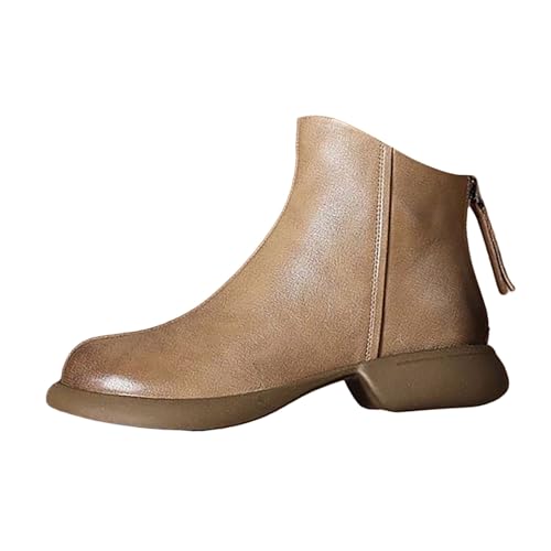 Damen Stiefeletten Runde Zehe Chunky Blockabsatz Gummisohle Winter Kurze Stiefeletten Mit Reißverschluss (Khaki, 35) von Generisch