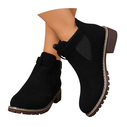 Damen Stiefeletten Wildleder Chelsea Boots, Bequeme Modische Stiefeletten mit Blockabsatz, Stabiler Profilsohle für Ausgezeichneten Halt, Lässige City Stiefeletten für Alltag, Arbeit von Generisch