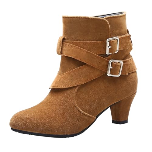 Damen Stiefeletten Winter Boots für Frauen mit Gürtelschnalle Bequem Stilvoll für Alltag Freizeit (Yellow, 41) von Generisch