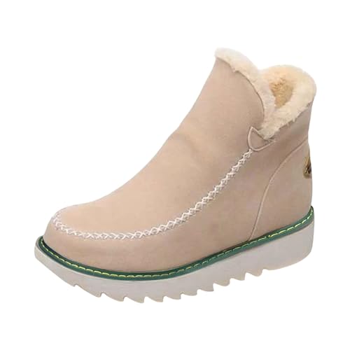 Damen Stiefeletten Winter Schneestiefel Plüsch Warm Gefüttert Damenschuhe Flache Stiefel Arch Support Kurzstiefel Große Größe Übergangsstiefel Plateau Ankle Boots Outdoor Winterstiefel von Generisch