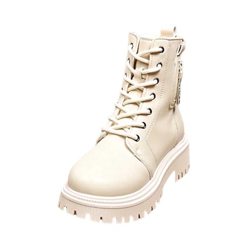 Damen Stiefeletten Winter Warm Plateau Casual Fashion Slip Bequeme Kurze Stiefel Für Damen Jack Herren Gefüttert (White, 37) von Generisch