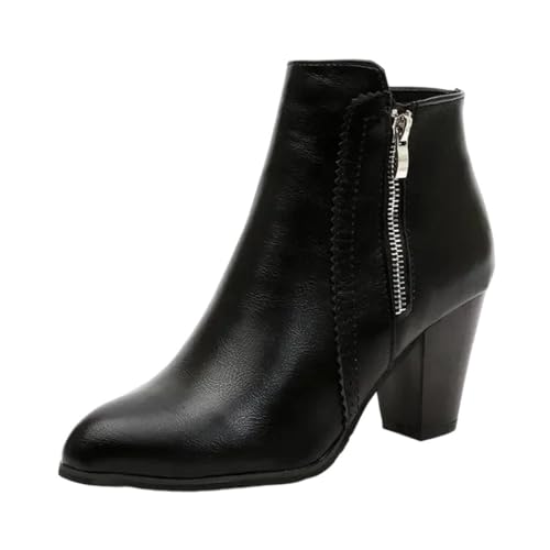 Damen-Stiefeletten aus PU-Leder, hoher Absatz, 8 cm, seitlicher Reißverschluss, kurze Booties, Partyschuhe, Schwarz , 39 EU von Generisch