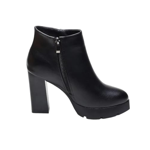 Damen Stiefeletten aus weichem Leder, spitzer Zehenbereich, hoher Absatz, Reißverschluss, Motorradschuhe, 101, 39 EU von Generisch
