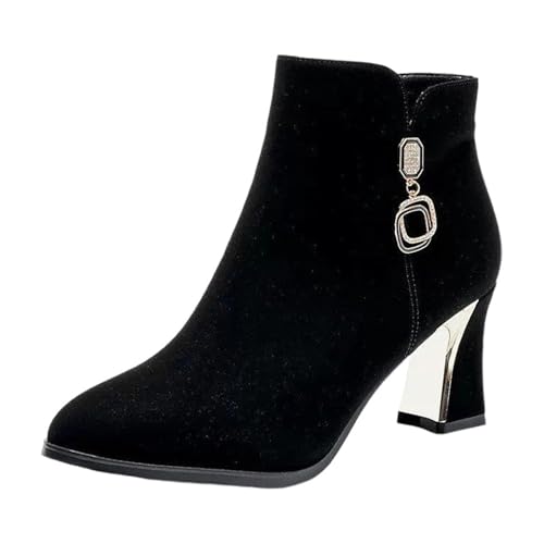 Damen-Stiefeletten mit Absätzen, Wildlederimitat, klobiger Blockabsatz, große Größe, niedriger Rohr, hoher dicker Absatz, Damenstiefel, seitlicher Reißverschluss, Keilabsatz für Party, Hochzeit, Kleid von Generisch