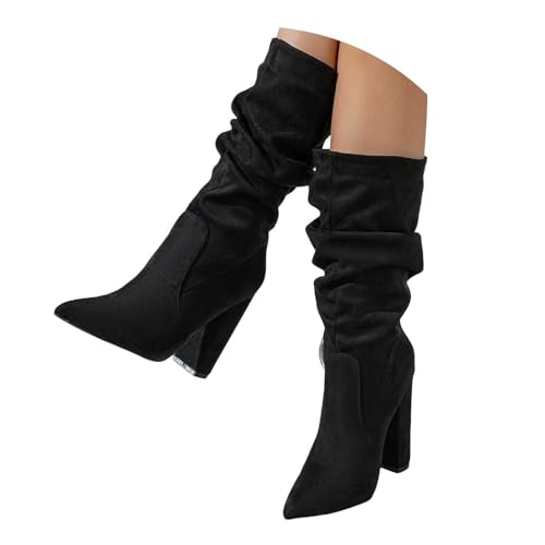 Damen Stiefeletten mit Absatz, Boots,warm gefüttert Damen Slouchy Kniehohe Stiefel mit breitem Wadenabsatz, spitzer Zehenbereich, zum Hineinschlüpfen, lange Stiefel (38) von Generisch
