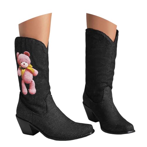 Damen Stiefeletten mit Absatz, Boots,warm gefüttert Stiefelette mit Hohem Absatz Seitlichem Reißverschluss Damen Ankle Boot Cowboystiefel für Zehenpartie, klobiger Western Country Modestiefel (38) von Generisch