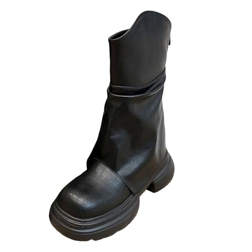 Damen Stiefeletten mit Absatz, Boots,warm gefüttert Stiefelette mit Hohem Absatz Seitlichem Reißverschluss Damen Ankle Boot Winterhosen Stiefel Stapel von dicken Sohlen Stiefel Lange kurze (35) von Generisch