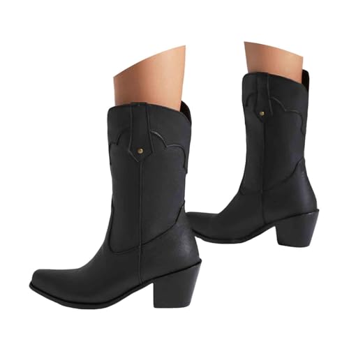 Damen Stiefeletten mit Absatz, Boots,warm gefüttert Stiefelette mit Hohem Absatz und Seitlichem Reißverschluss Damen Ankle Boot Cowboystiefel für kniehohe Westernstiefel dicker Ferse (37) von Generisch