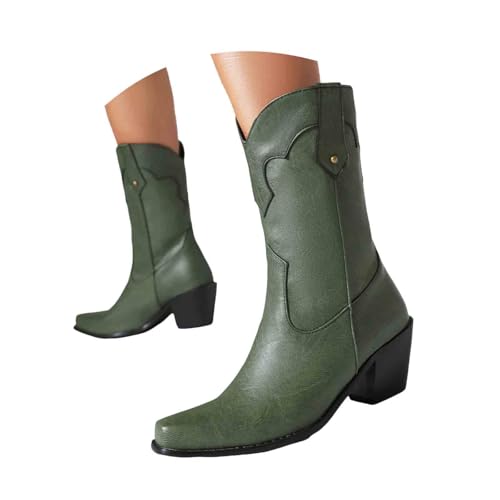 Damen Stiefeletten mit Absatz, Boots,warm gefüttert Stiefelette mit Hohem Absatz und Seitlichem Reißverschluss Damen Ankle Boot Cowboystiefel für kniehohe Westernstiefel dicker Ferse (38) von Generisch