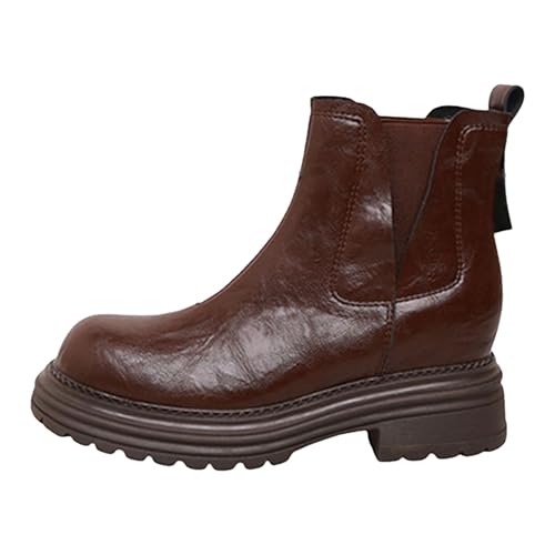 Damen Stiefeletten mit Absatz, Boots,warm gefüttert Stiefelette mit Hohem Absatz und Seitlichem Reißverschluss Damen Ankle Boot Stiefeletten klobigem, niedrigem und Gummizug Profilsohle (Brown, 38) von Generisch