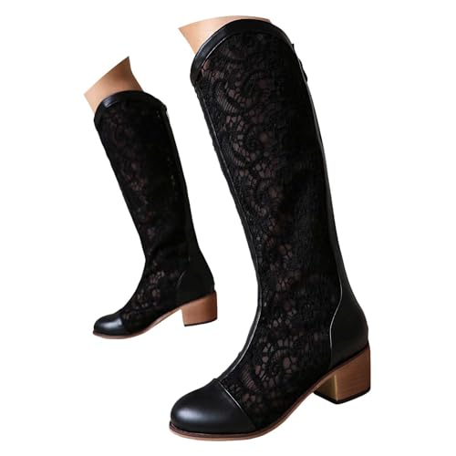 Damen Stiefeletten mit Absatz, Boots,warm gefüttert Stiefeletten Damen Herbst Winter Boots Cowboystiefel Westernstiefel Spitz Mandelförmige Zehenpartie Blockabsatz Hoher Stiefel (35) von Generisch