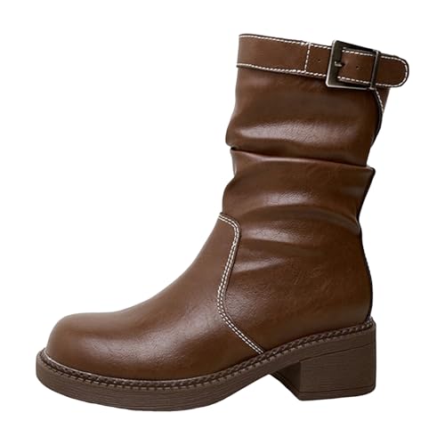 Damen Stiefeletten mit Absatz Elegant Blockabsatz Damen Schnürstiefel ohne Absatz mit Blockabsatz Reißverschluss Und Winterhosen Stiefel Stapel von dicken Sohlen Stiefel Lange und kurze (Brown, 36) von Generisch