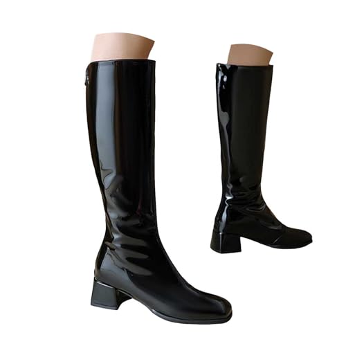 Damen Stiefeletten mit Absatz Elegant Spitz Stiefeletten Damen Schnürstiefel mit Reißverschluss Herbst Winter Boots Kniehohe Stiefel niedrigem Blockabsatz und Reißverschluss, Party Tanzschuhe (39) von Generisch