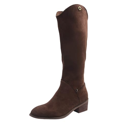 Damen Stiefeletten mit Absatz Elegant mit Reißverschluss Kniehohe Stiefel für Damen, spitze Zehenpartie, Wildlederstiefel, klobiger Absatz, Kunstleder, lässige Schuhe, hoch, 2025 (Brown, 35) von Generisch
