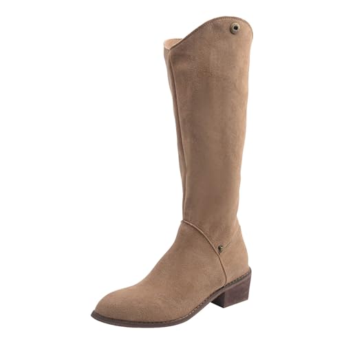 Damen Stiefeletten mit Absatz Elegant mit Reißverschluss Kniehohe Stiefel für Damen, spitze Zehenpartie, Wildlederstiefel, klobiger Absatz, Kunstleder, lässige Schuhe, hoch, 2025 (Khaki, 39) von Generisch