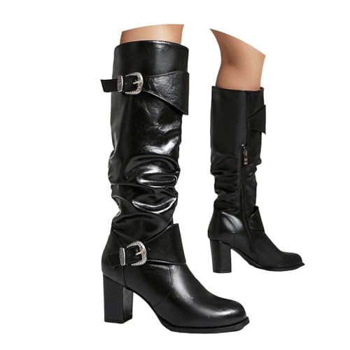 Damen Stiefeletten mit Absatz Elegant mit Reißverschluss Stiefelette Hohem Absatz Seitlichem Reißverschluss Damen Ankle Boot Stiefeletten aus Leder modische Nieten, Knöchelriemen, Punk Stiefel (35) von Generisch