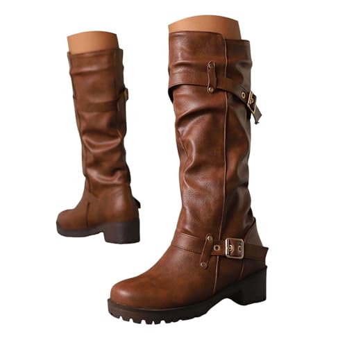 Damen Stiefeletten mit Absatz mit Reißverschluss Damenstiefel, stilvolle bequeme hohe Reitstiefel runder Zehenpartie, niedrigem Absatz seitlichem Reißverschluss Winter für Damen. (Yellow, 37) von Generisch