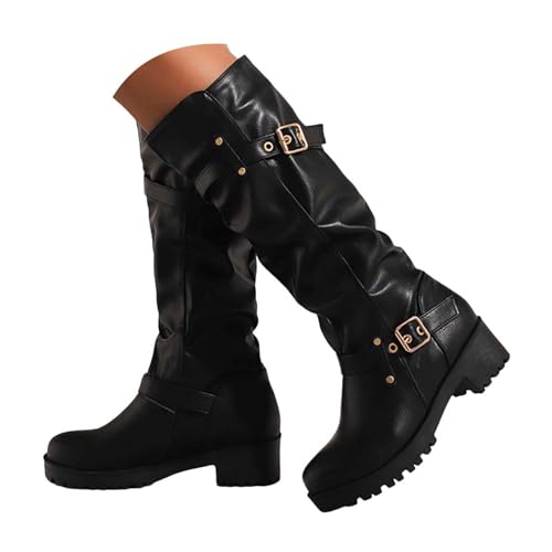 Damen Stiefeletten mit Absatz mit Reißverschluss Damenstiefel, stilvolle bequeme hohe Reitstiefel runder Zehenpartie, niedrigem Absatz seitlichem Reißverschluss für Herbst Winter für Damen. (37) von Generisch