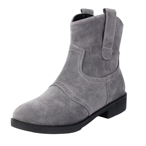 Damen Stiefeletten mit Absatz mit Reißverschluss Vegan Kurze Cowboystiefel für Damen, breiter Schaft, Westernstiefel niedrigem, klobigem Absatz, Stiefeletten, Kleid, Country, Konzert (Grey, 42) von Generisch