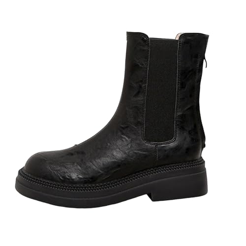 Damen Stiefeletten mit Absatz mit Reißverschluss Vegan Stiefelette Hohem Absatz Seitlichem Reißverschluss Damen Ankle Boot Winterhosen Stiefel Stapel von dicken Sohlen Stiefel Lange kurze (37) von Generisch