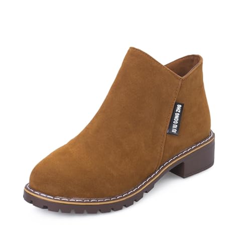 Damen Stiefeletten mit dickem Boden, kurz, flach, niedriger Absatz, Herbststiefel, Kleid, lässig, wasserdicht, Booties mit seitlichem Reißverschluss, braun, 40.5 EU von Generisch