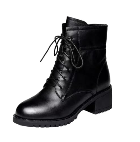 Damen-Stiefeletten mit seitlichem Reißverschluss, Kreuzbindung, modisch, Winter, modern, Übergröße, kurze Stiefel, Schwarz , 42 EU von Generisch