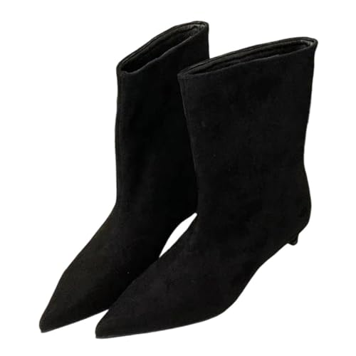 Damen Stiefeletten mit spitzem Zehenbereich, Vintage-Stil, niedriger Absatz, Designer-Herbst-Winter-Kleid, Schuhe, Schwarz , 40.5 EU von Generisch