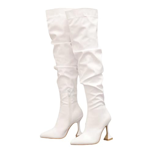 Damen Stiletto-Absatz Overknee-Stiefel, spitzer Zehenbereich, Kätzchenabsatz, Herbst, Winter, Oberschenkelhohe Stiefel, weiß, 37.5 EU Damen Stiletto-Absatz Overknee-Stiefel, spitzer Zehenbereich, Kätzchenabsatz, Herbst, Winter, Oberschenkelhohe Stiefel, weiß, 37.5 EU von Generisch