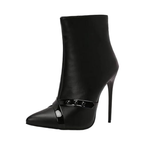 Damen Stiletto High Heel Stiefeletten 12 cm Lackleder Party Kleid Club Schuhe, Schwarz , 42.5 EU von Generisch