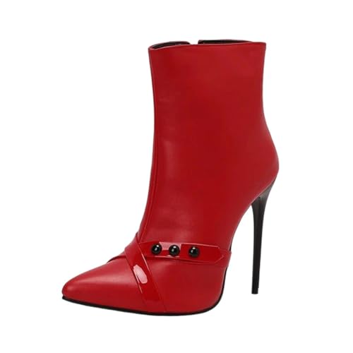 Damen Stiletto High Heel Stiefeletten 12 cm Lackleder Party Kleid Club Schuhe, rot, 39.5 EU von Generisch