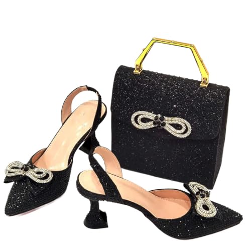 Damen Stiletto Taschen mit spitzem Zehenbereich und Strass Schleife Seite leer Stil von Generisch