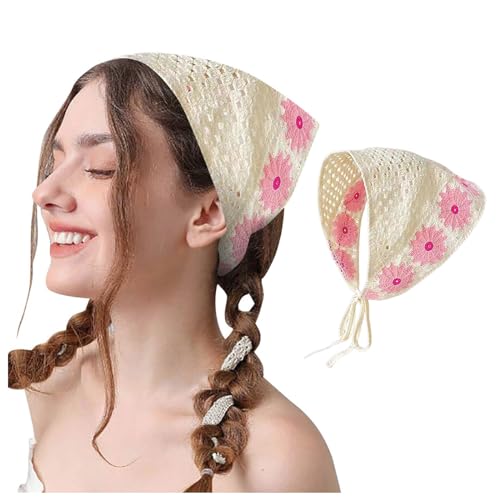 Damen Stirnbänder, gestricktes Kopftuch, weißes Gänseblümchen, Kopftuch, Haarbandanas, Vintage, Hippie, Stirnband, Krawatte, Kopftuch, Boho-Haar, Txh266 (Rosa, Einheitsgröße) von Generisch