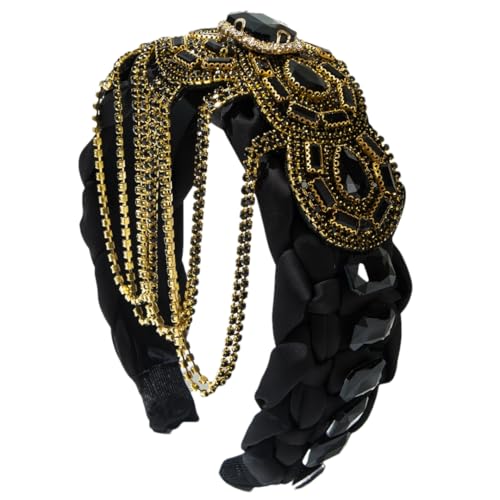 Damen-Stirnband mit Quasten, Retro-Stil, handgefertigt, gewebt, mit buntem Ketteneinsatz und glänzendem Ball, klassische Frisur von Generisch