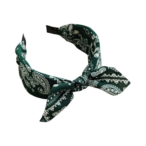 Damen Stirnband mit Schleife Knoten Retro Paisley Print Modisches Haaraccessoire Breites Stirnband für Alltag Freizeit Styling (Green, One Size) von Generisch