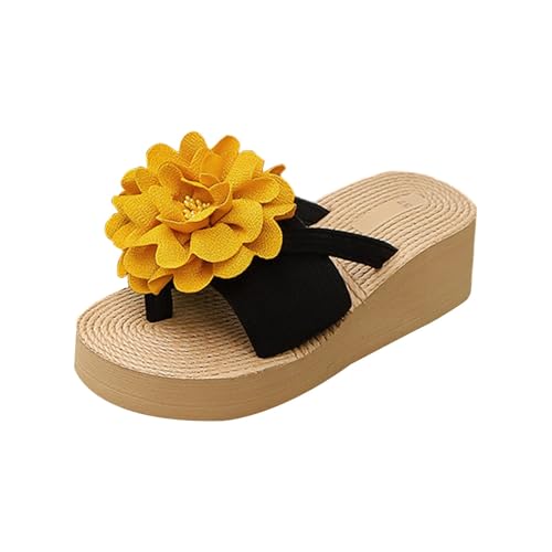 Damen Strand Hausschuhe mit Dicker Sohle Hohle Freizeitschuhe mit Dicker Sohle Sandalen Damen Schuhe Laufschuhe (Yellow, 41) von Generisch