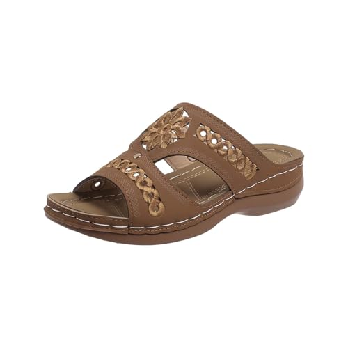 Damen Strand Slope Heel Hausschuhe Casual Plateau Wedge Slippers Open Toe Fußbett Gepolsterte Sandalen Sommer Slip-On, bronze, 37.5 EU Damen Strand Slope Heel Hausschuhe Casual Plateau Wedge Slippers Open Toe Fußbett Gepolsterte Sandalen Sommer Slip-On, bronze, 37.5 EU von Generisch